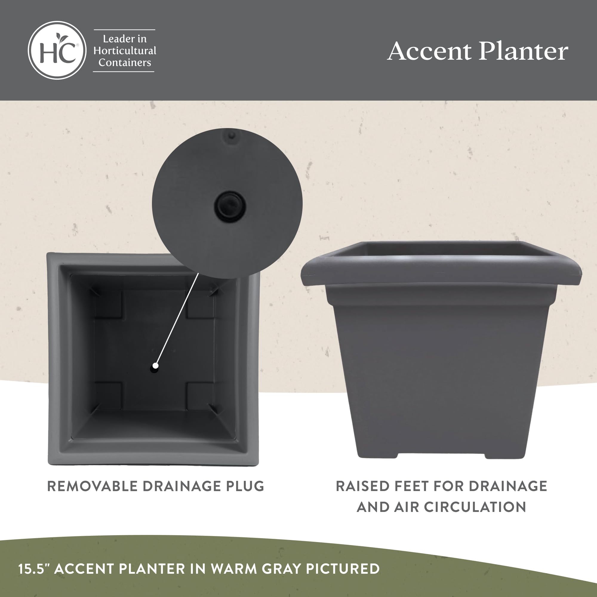 Raised feet on The HC Companies planter promote airflow and healthier roots.