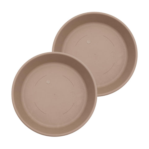 The HC Companies 12-inch classic round plant saucer in sandstone protects surfaces from moisture