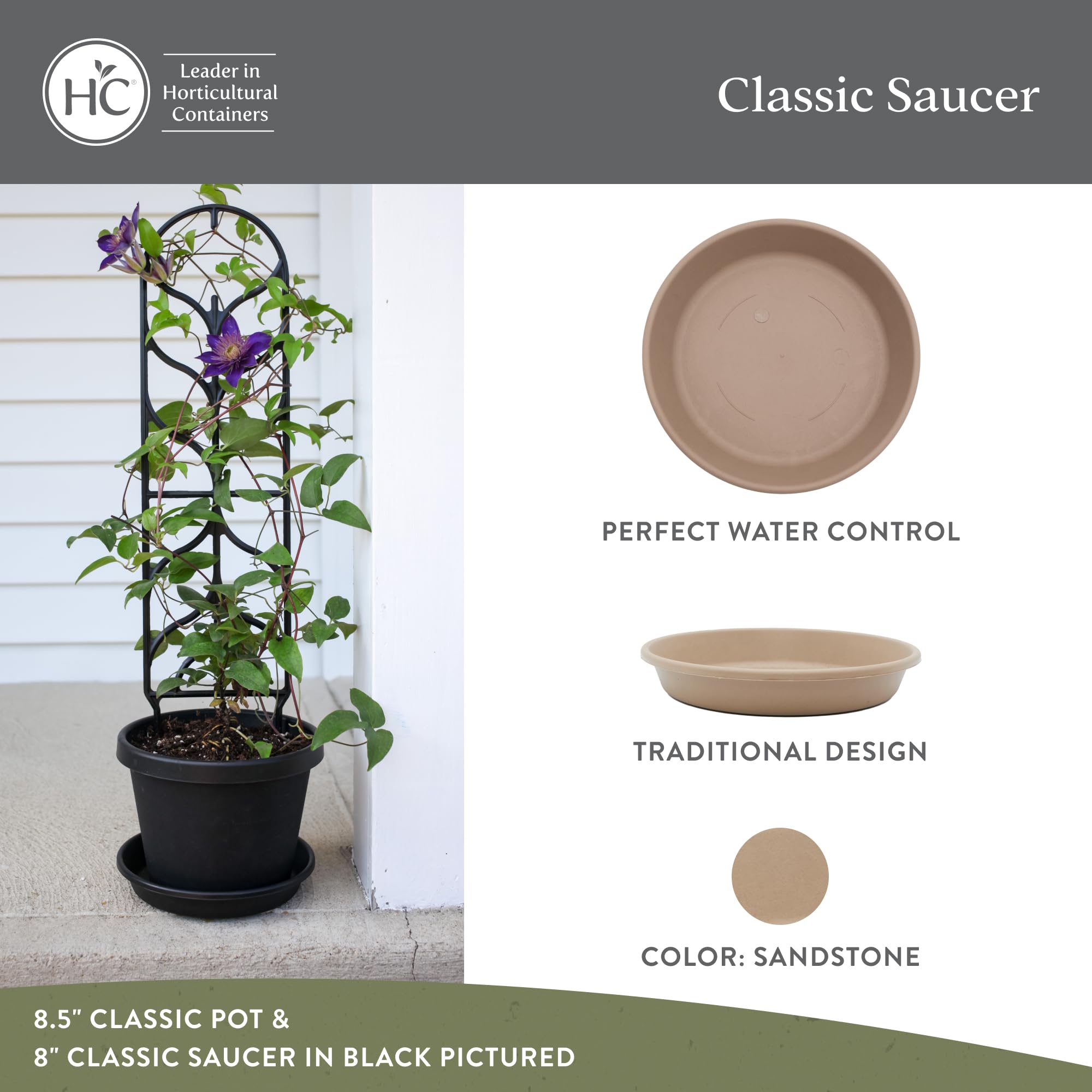 The HC Companies UV-resistant plastic water catcher saucer keeps pots dry