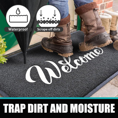 T.HENV Welcome Mat easy to clean with broom or spray wash.