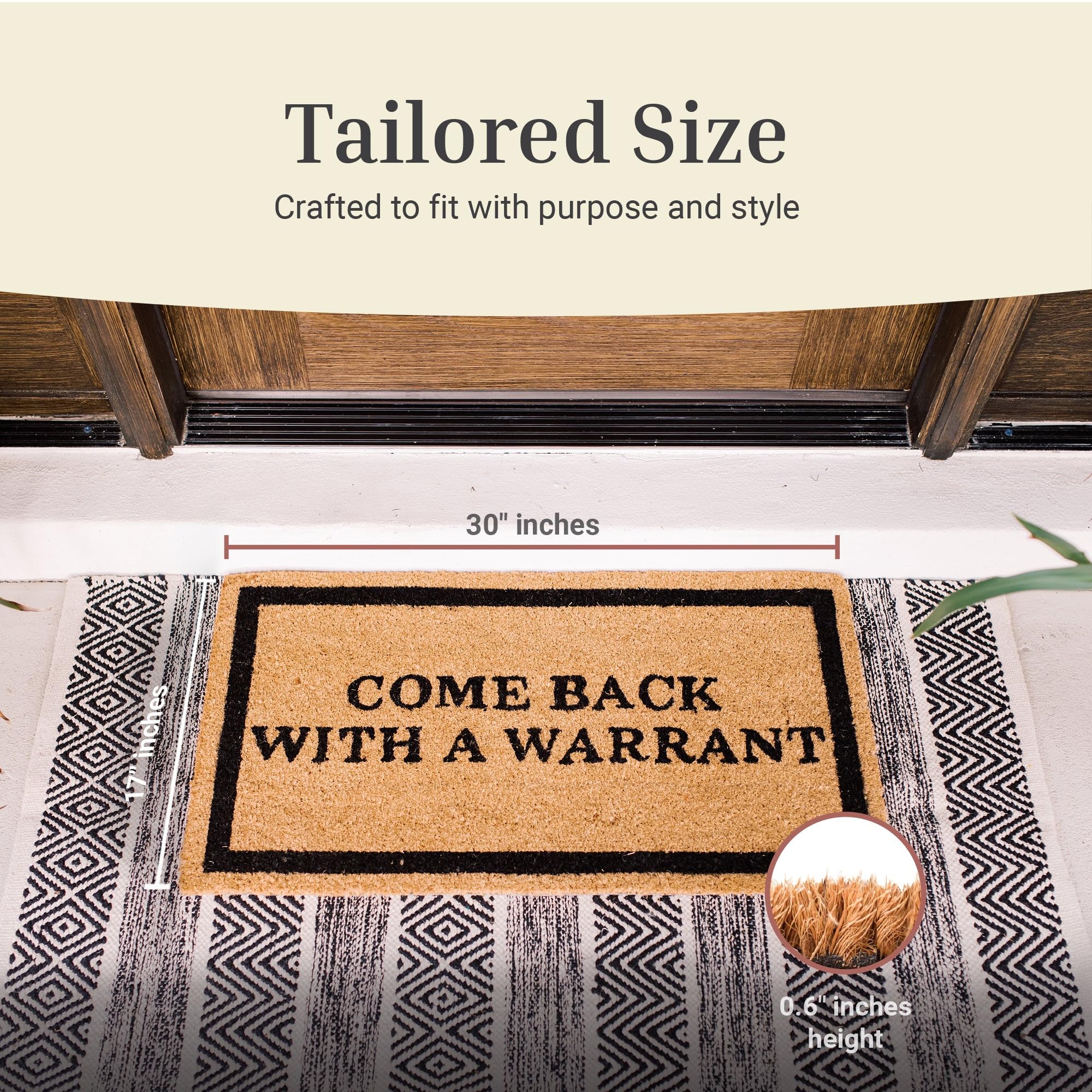 Theodore Magnus coir doormat highlights natural fibers that trap dirt at the threshold.