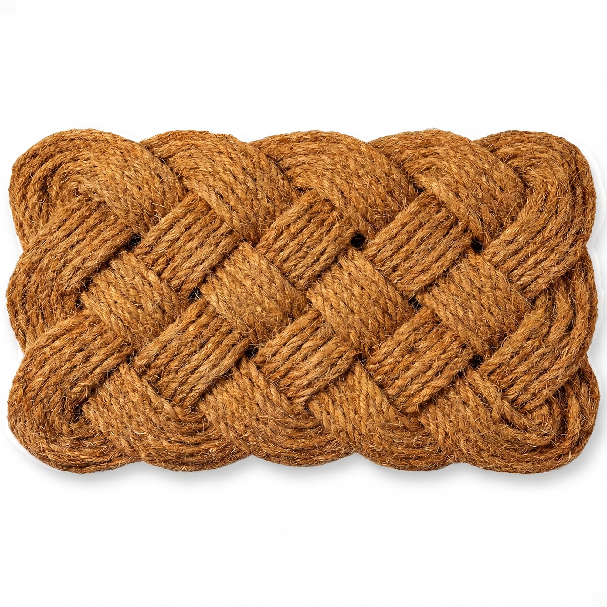THEODORE MAGNUS coir rope knot design door mat enhances entry and dirt trapping.