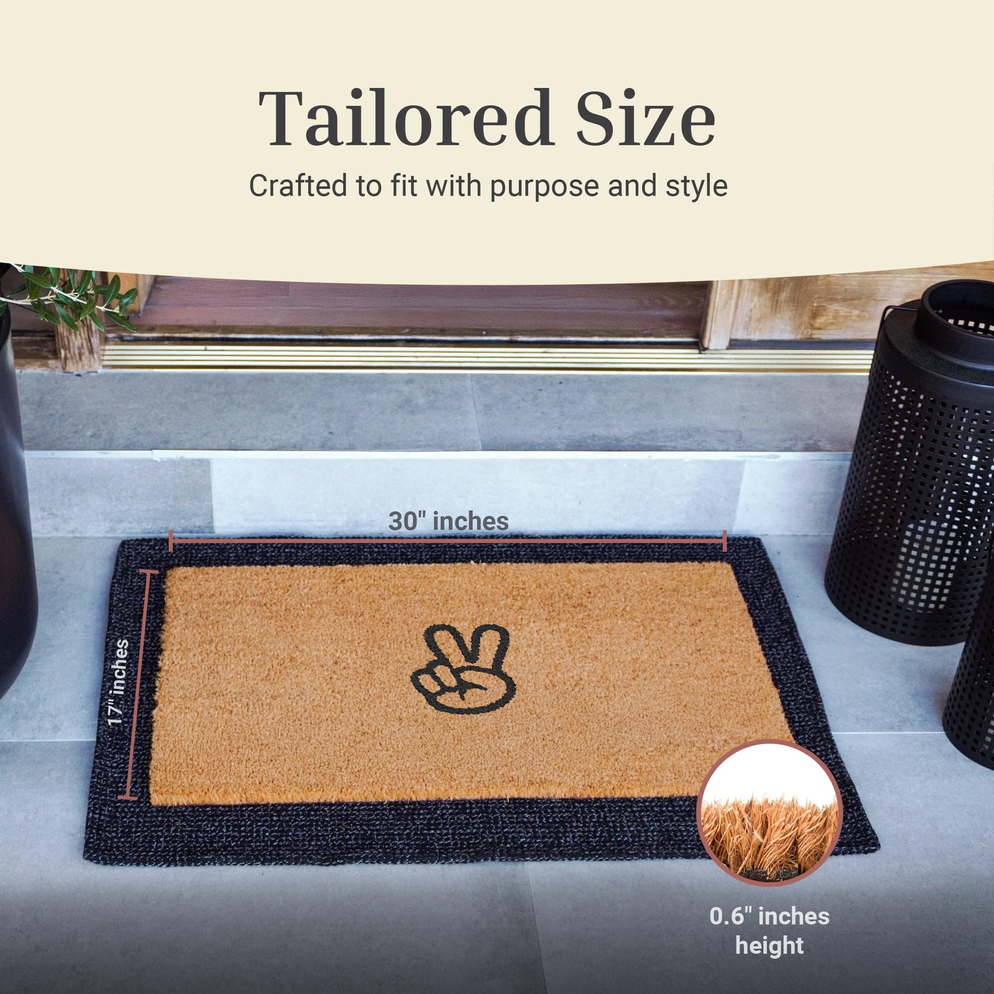 THEODORE MAGNUS door mat natural-coir close-up highlights durable, earthy fibers catching dirt.
