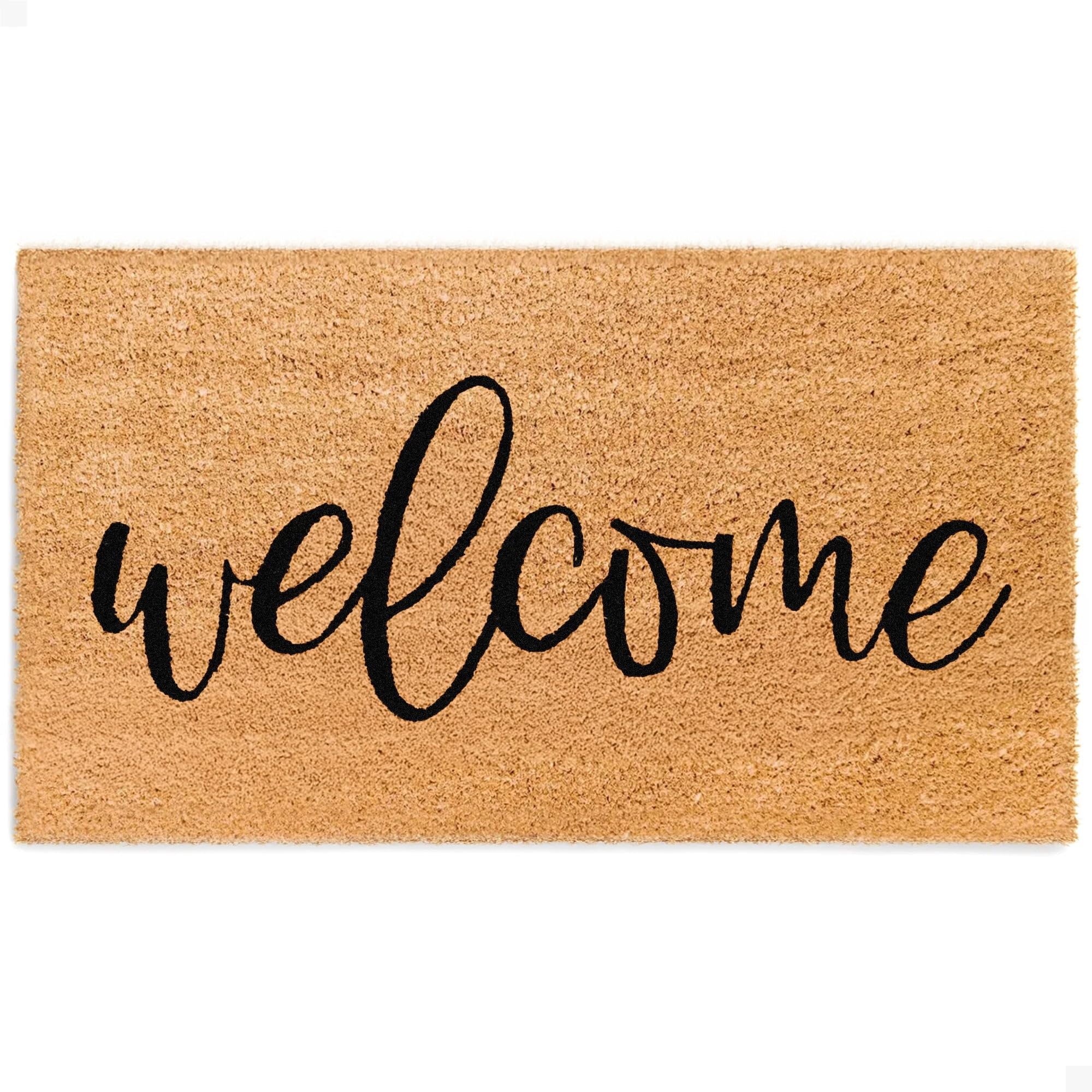 Theodore Magnus door mat welcome front with non-slip backing visible at the threshold