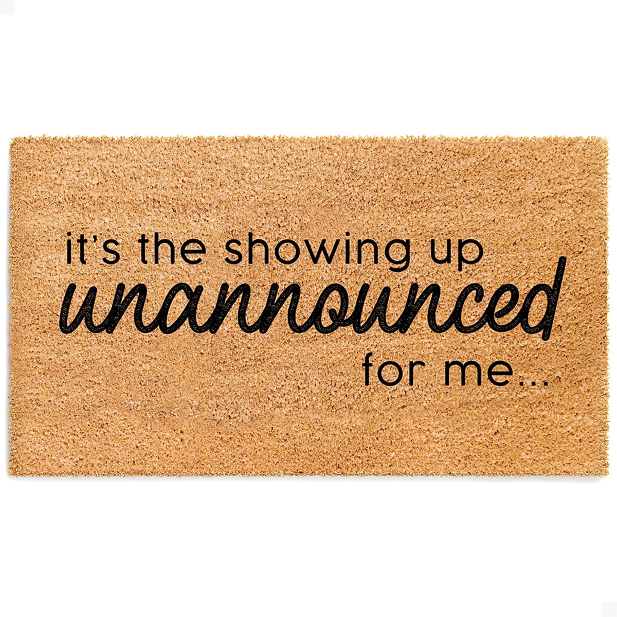 Theodore Magnus funny door mat with welcoming slogan and non-slip backing.