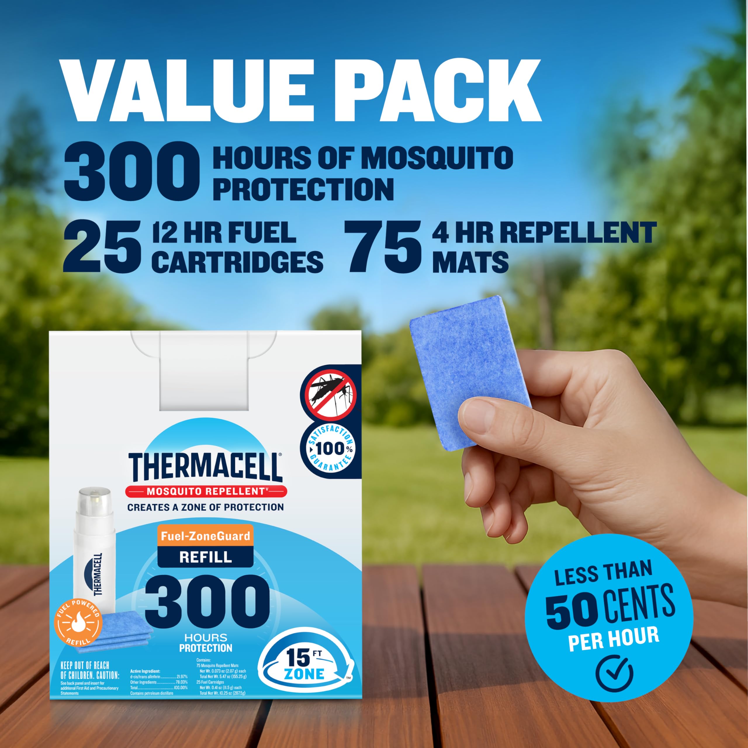 Thermacell formula is EPA-reviewed and pet-friendly for outdoor use.
