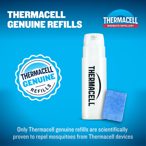 Thermacell compatible with most fuel-powered repellers for convenient outdoor setup.
