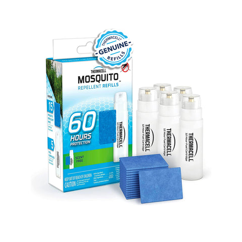 Thermacell 60-hour refill pack with mats and cartridges provides scent-free outdoor protection