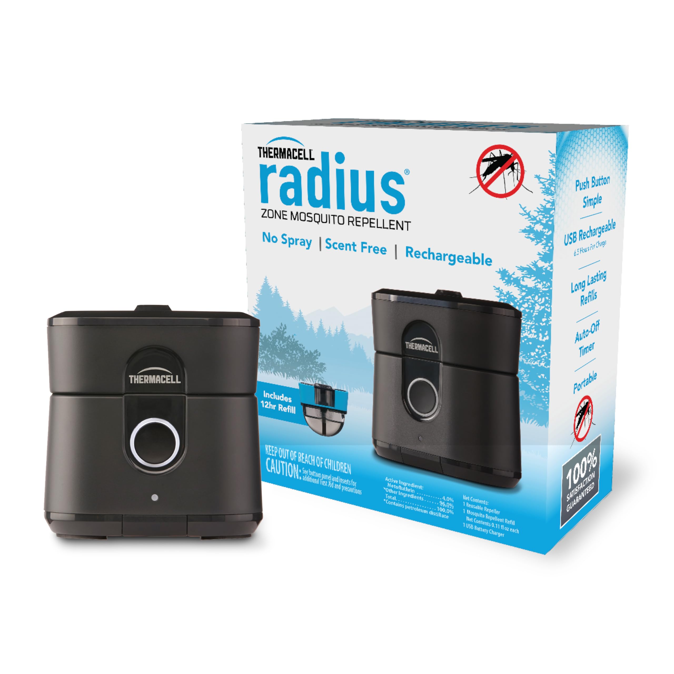 Thermacell Radius demonstrates a 10ft protection zone in an outdoor setting.