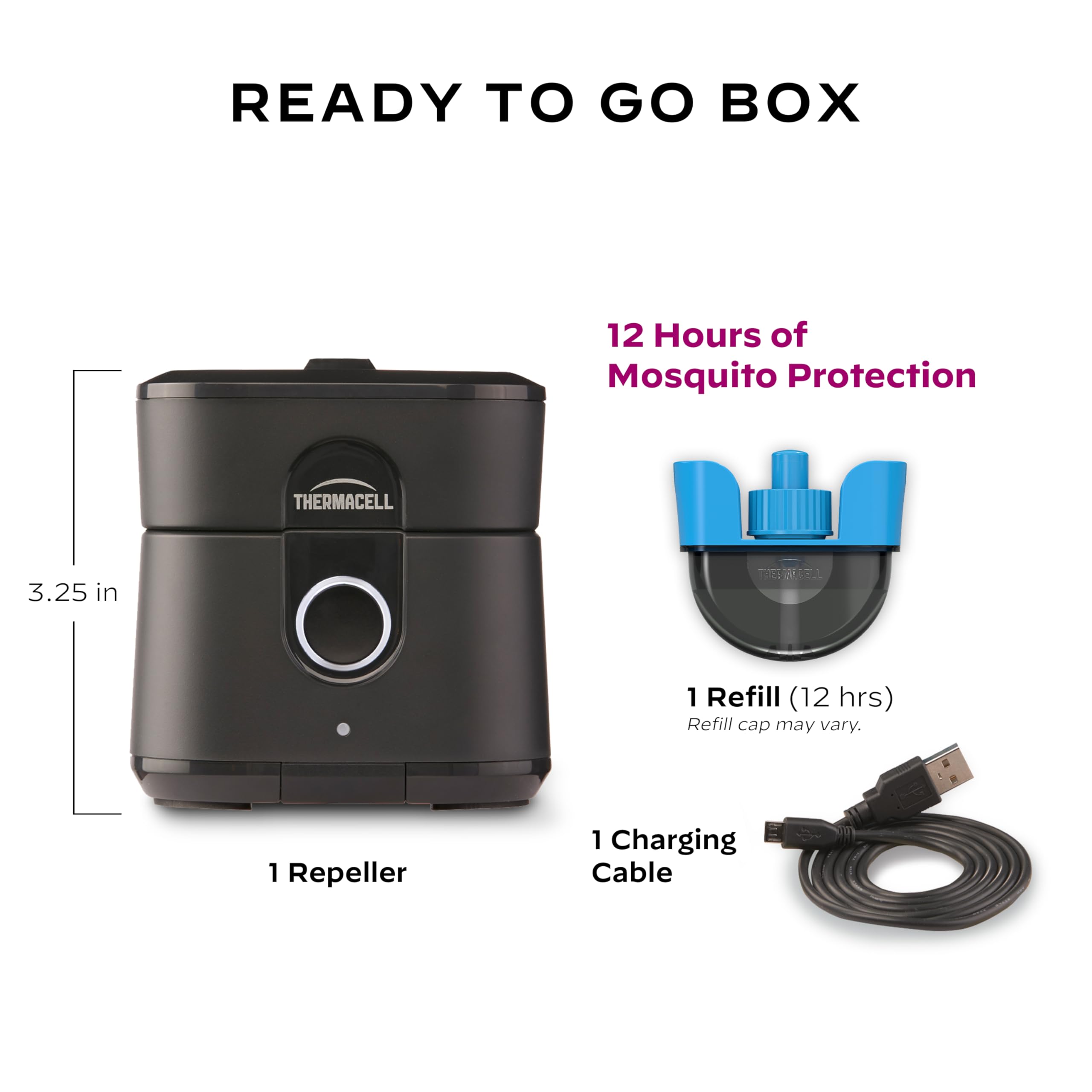 Thermacell Radius USB charging cable enabling convenient charging on the go.