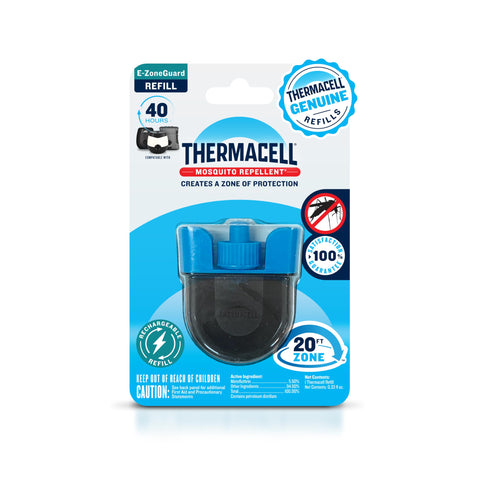 Thermacell rechargeable refill cartridge creates a 20ft zone outdoors.
