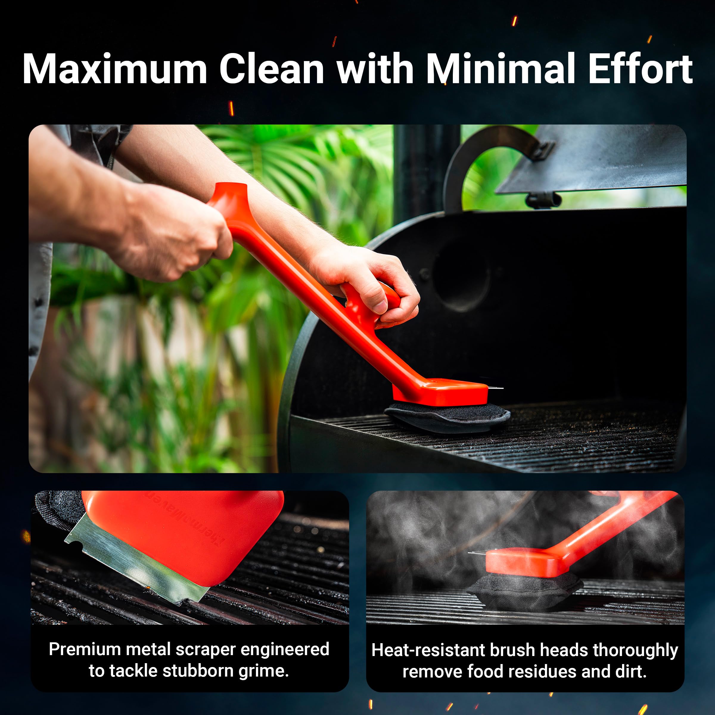 ThermoMaven BBQ bristle-free steam brush dishwasher-safe pad for quick reuse