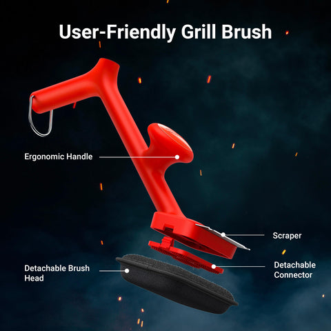 ThermoMaven BBQ bristle-free steam brush with scraper enables thorough residue removal