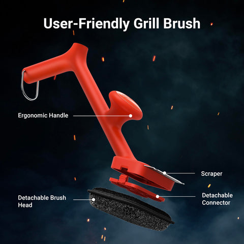 ThermoMaven stainless steel scraper provides powerful, durable grill cleaning.