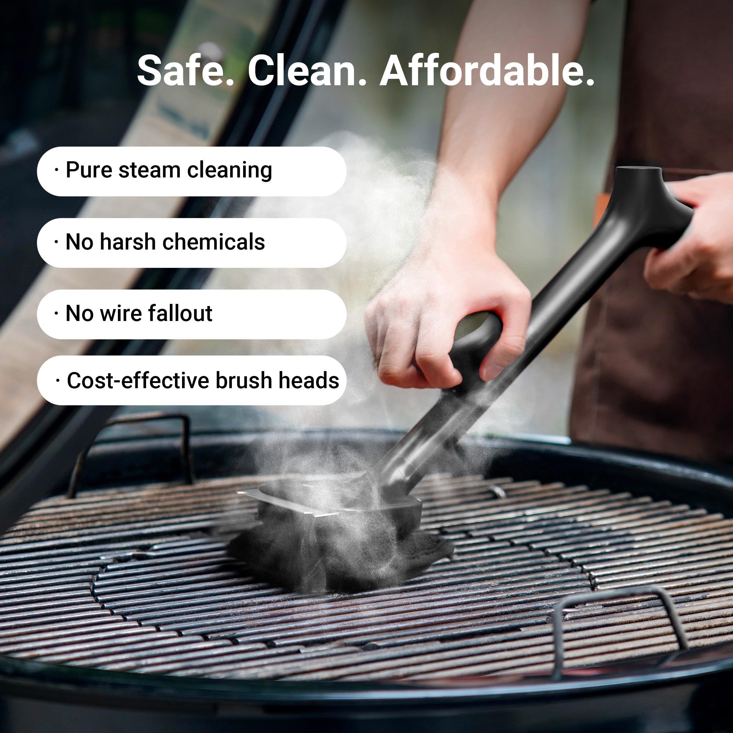 ThermoMaven steam cleaning action on grill surface, chemical-free.