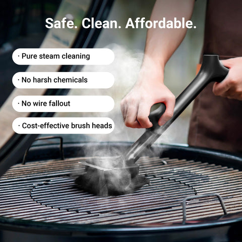 ThermoMaven steam cleaning action on grill surface, chemical-free.