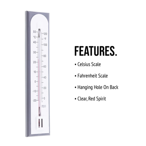 Thermometer World easy-hang design ready for quick wall mounting.