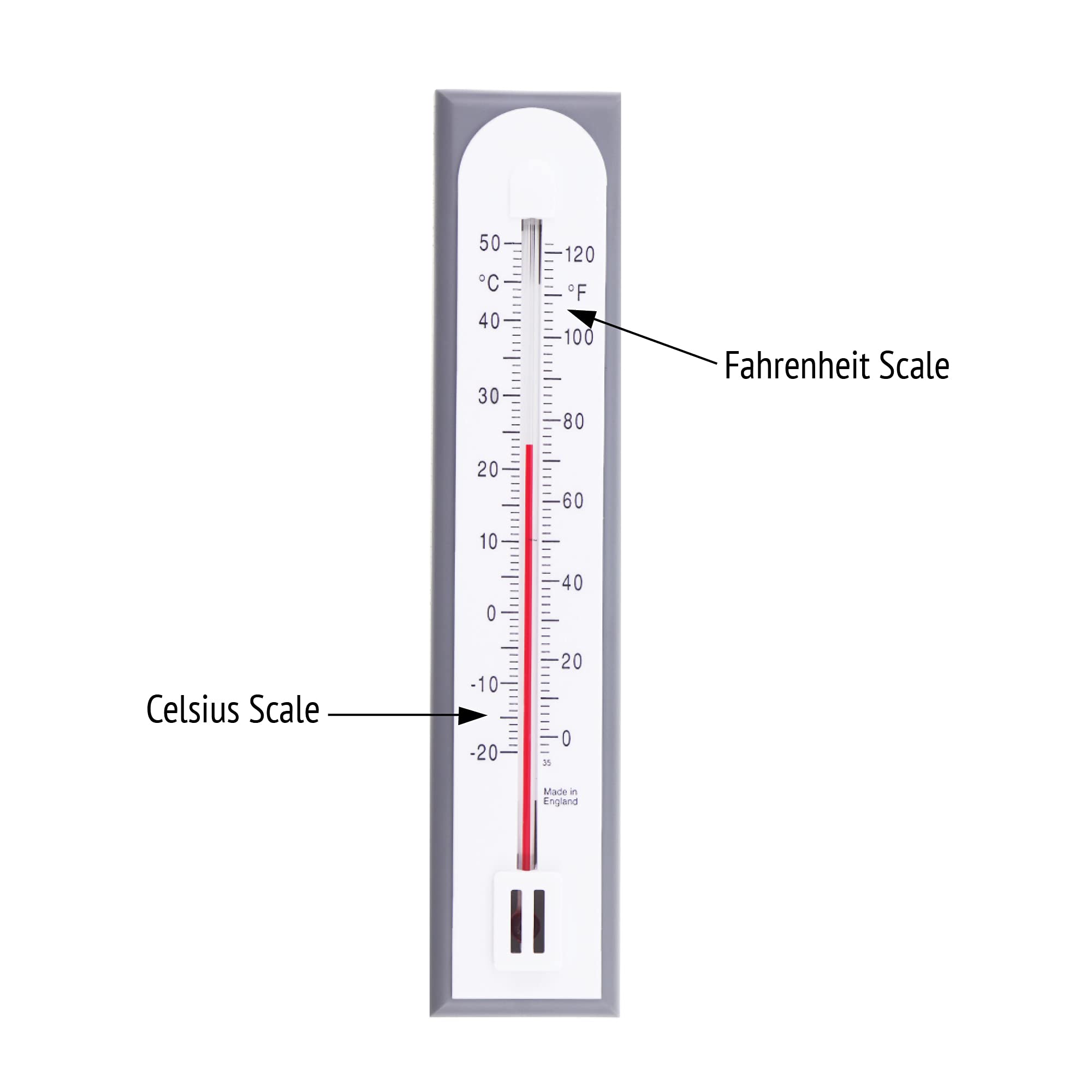 Thermometer World large-digits display for easy reading from a distance.