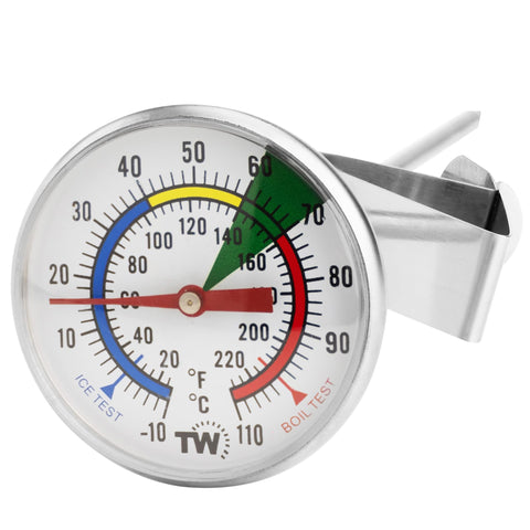 Thermometer World milk thermometer for steaming milk with a clear display and precise readings.