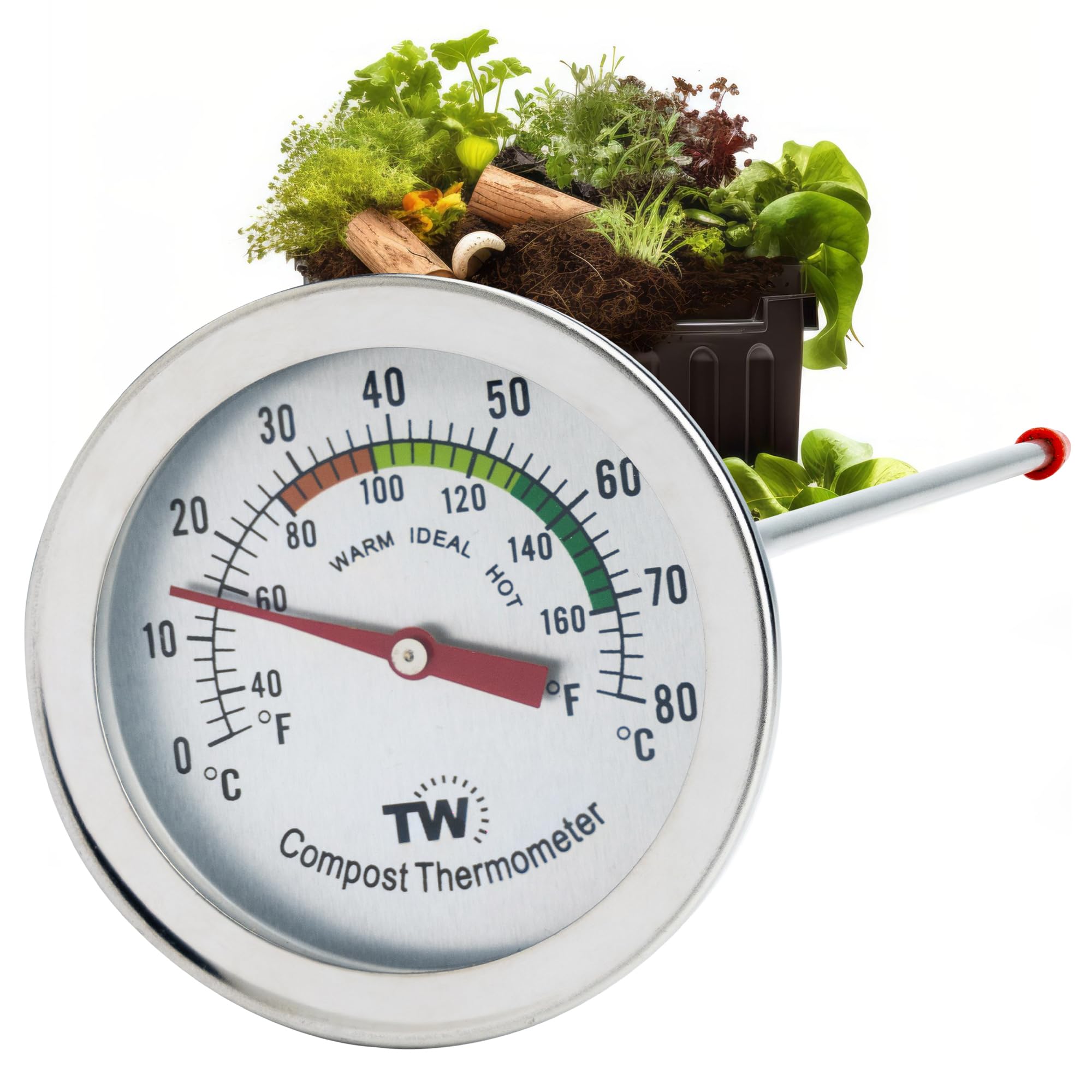 Thermometer World dial with 50mm display offers quick, easy readings.