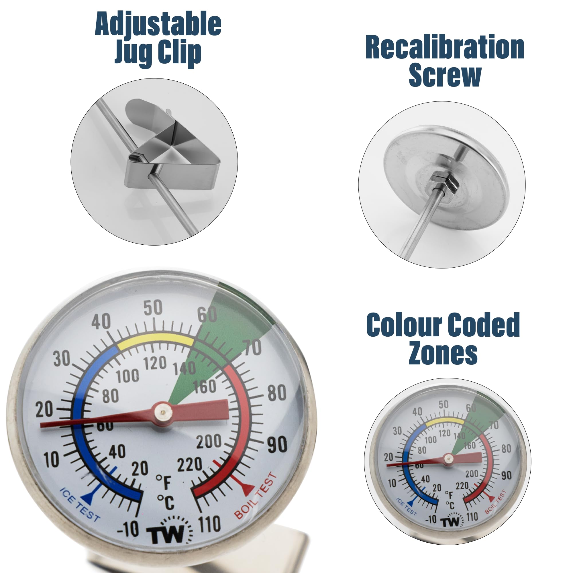 Thermometer World stainless steel probe ensures durable daily use.
