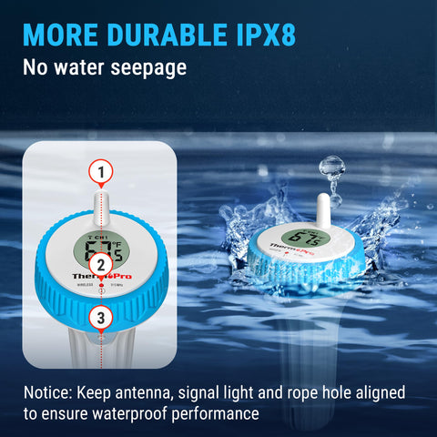 ThermoPro IPX8 waterproof sensor withstands pool water and rain.