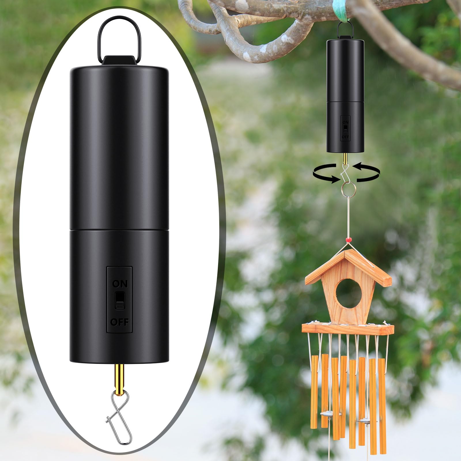 Therwen battery-powered rotator with hook and clip for quick setup.