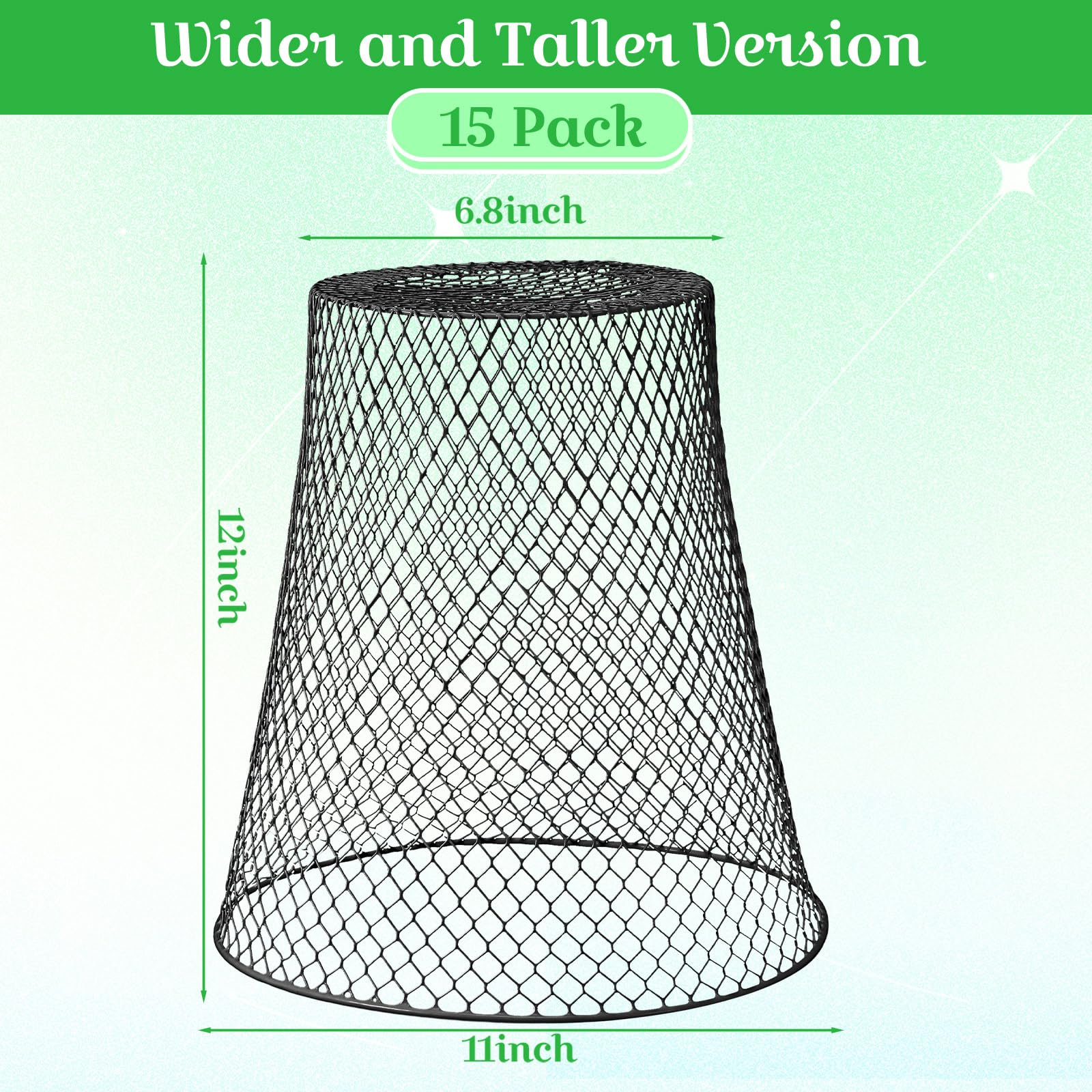 Therwen black metal cloche with fine mesh protects young plants outdoors without obstructing airflow.
