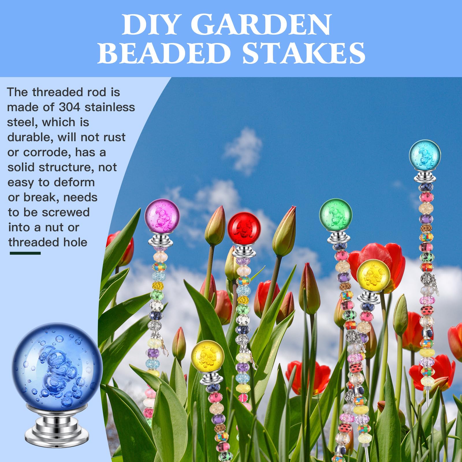 Therwen indoor outdoor decor idea using beaded stakes to brighten paths.