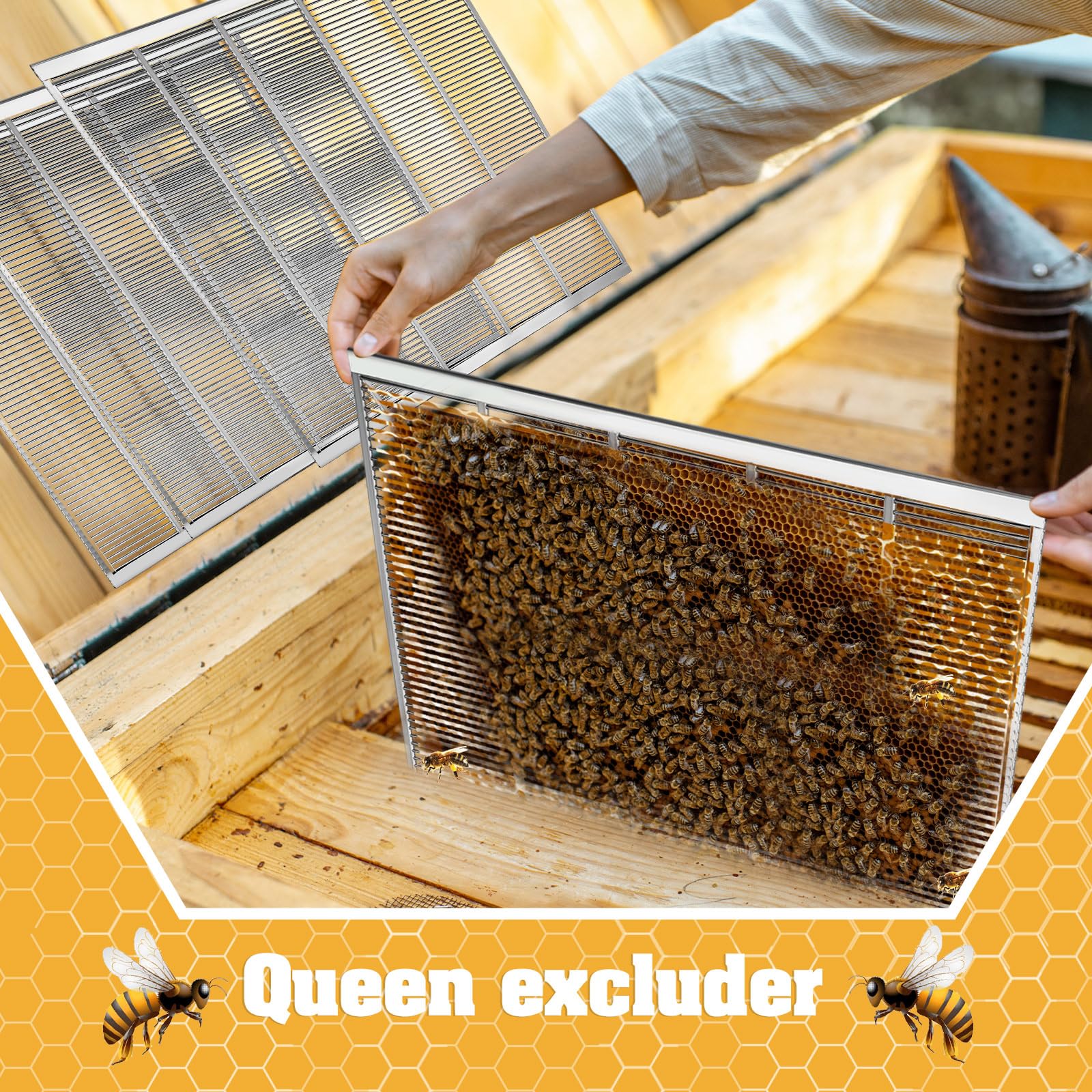 In-hive use of Therwen excluder illustrating proper placement between brood and honey sections.