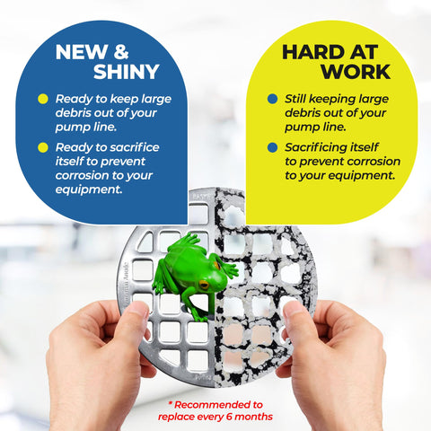 The Skimmie Basket Buddy aluminum anode grate protects pool equipment from corrosion
