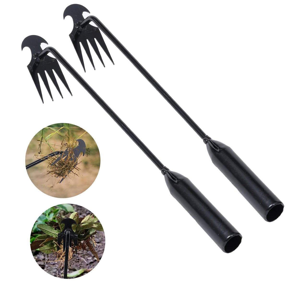 Theuzi weed puller tool with 4 teeth loosens soil for easy weed removal.