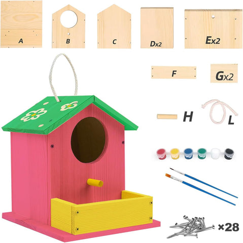 Thick&Thin Bird House Kit painting: vibrant colors for outdoor decor.