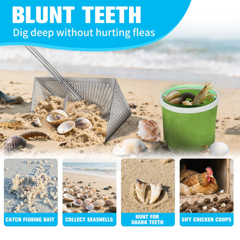 THILEMON Sand Flea Rake folding bucket shown for space-saving storage and secure catch