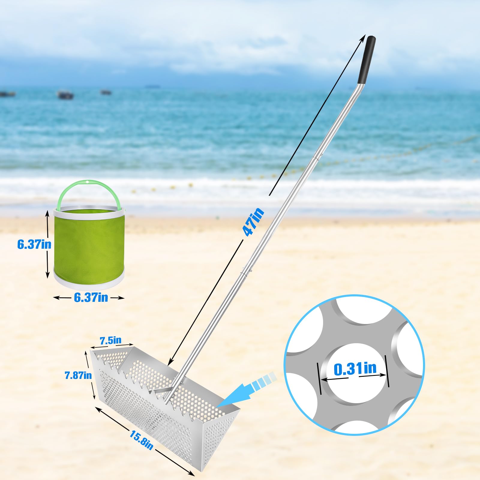 THILEMON Sand Flea Rake 5/16 inch hole size helps drainage and debris separation
