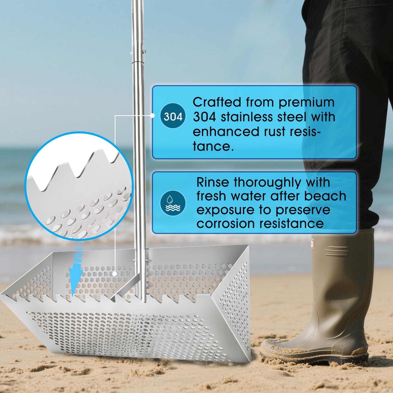 THILEMON Sand Flea Rake long ergonomic handle reduces fatigue during beach use