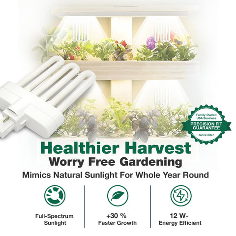 Think Crucial fluorescent bulb mimics sunlight for healthier indoor plant growth.