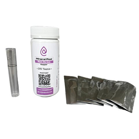 Think Minerals copper test strips in use; quick reading during pool maintenance.