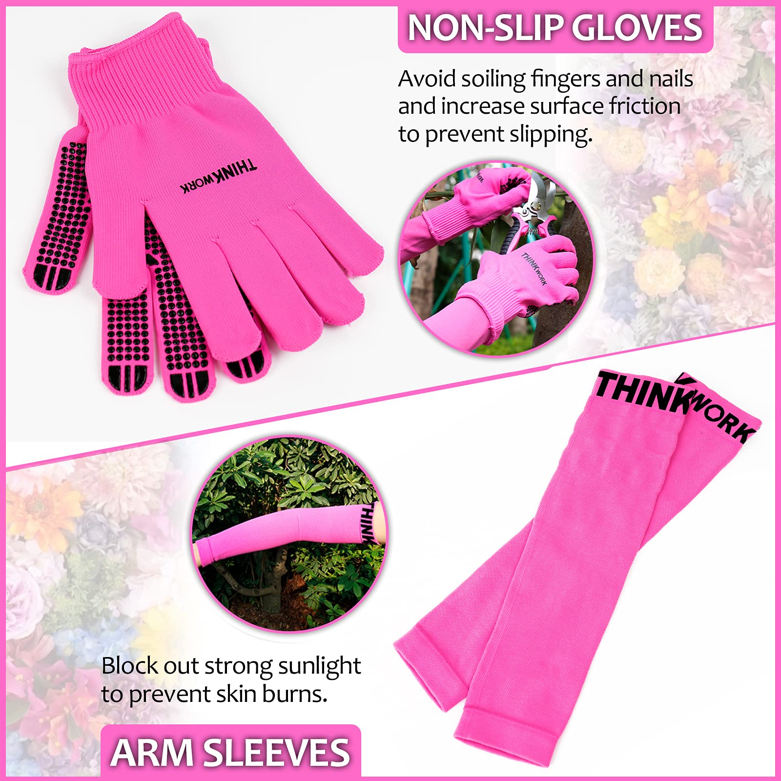 THINKWORK Pink Garden Tools breathable gloves and knee pads for comfort