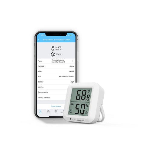 THIRDREALITY Zigbee sensor LCD display shows temperature and humidity for quick room checks.