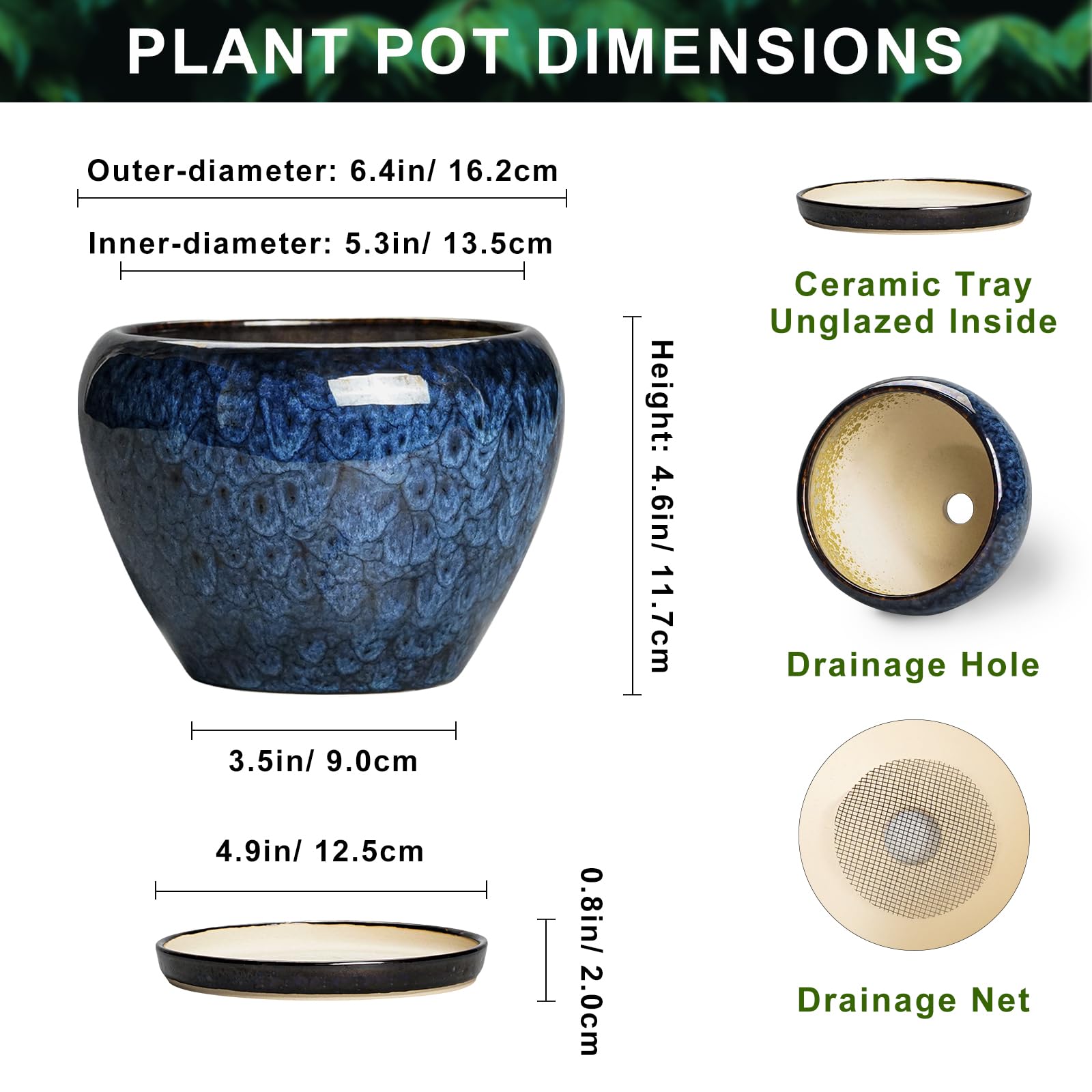 Thirtypot 6-inch ceramic planter with saucer, keeps surfaces clean from water spills.