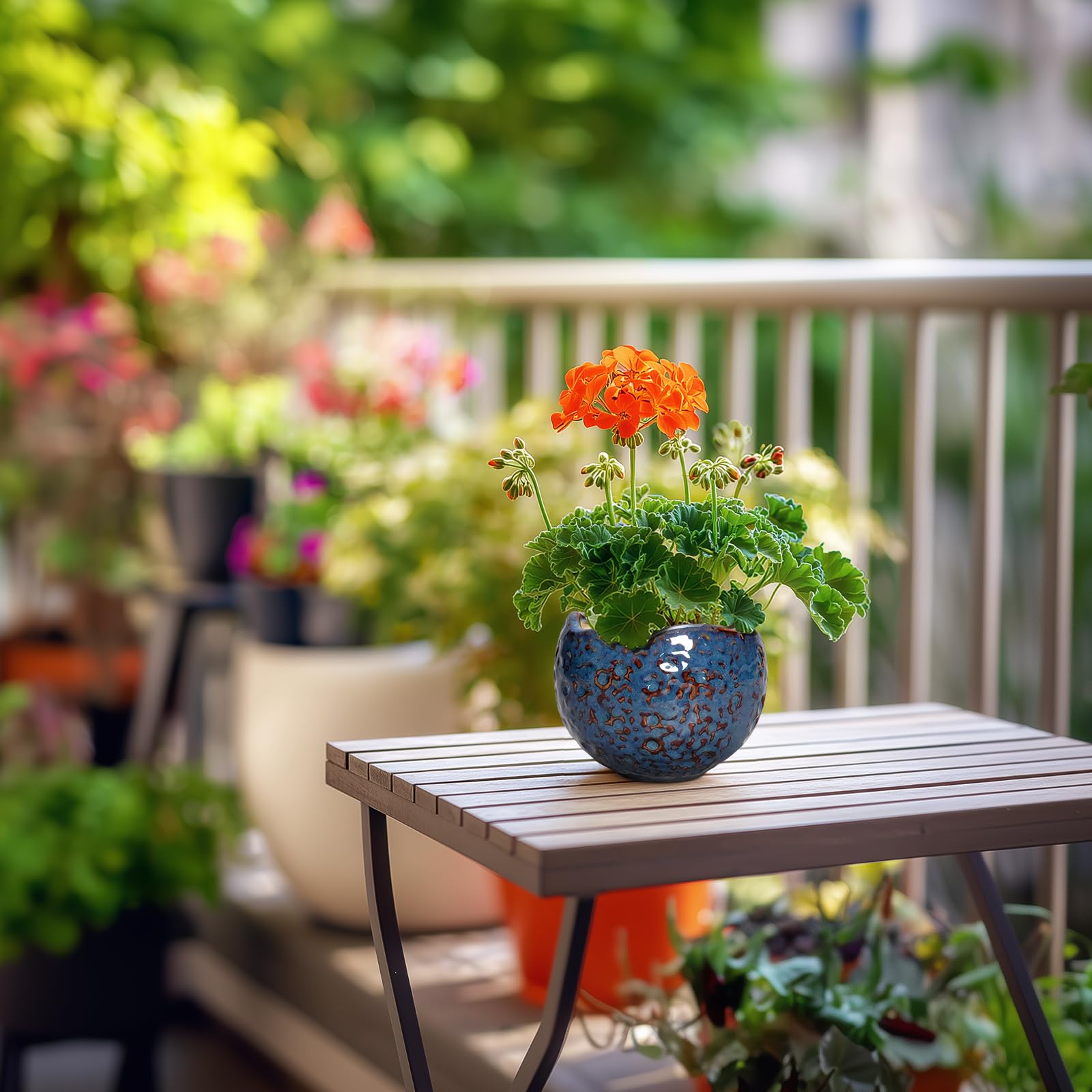 Thirtypot blue glaze pot enhances garden or balcony decor.