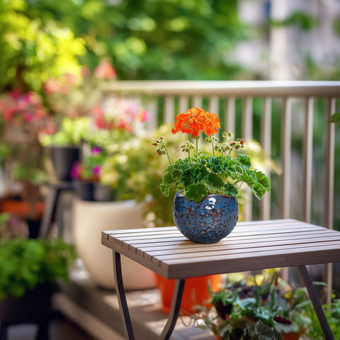 Thirtypot blue glaze pot enhances garden or balcony decor.
