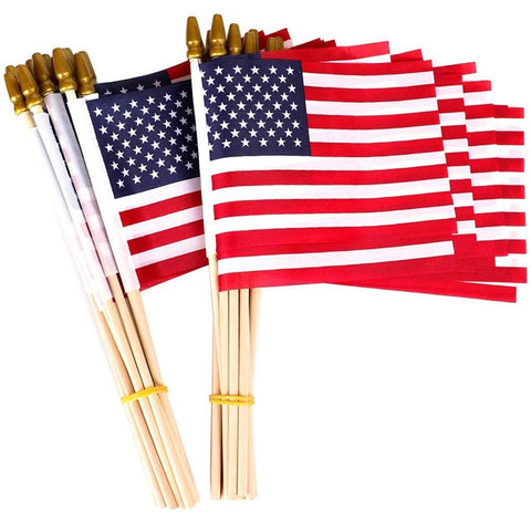 Thirty seven DAYS flag on a 5x8 inch wooden staff for outdoor parades.
