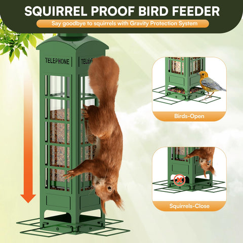 THKFUL bird feeder showing four feeding ports for multiple birds at once.