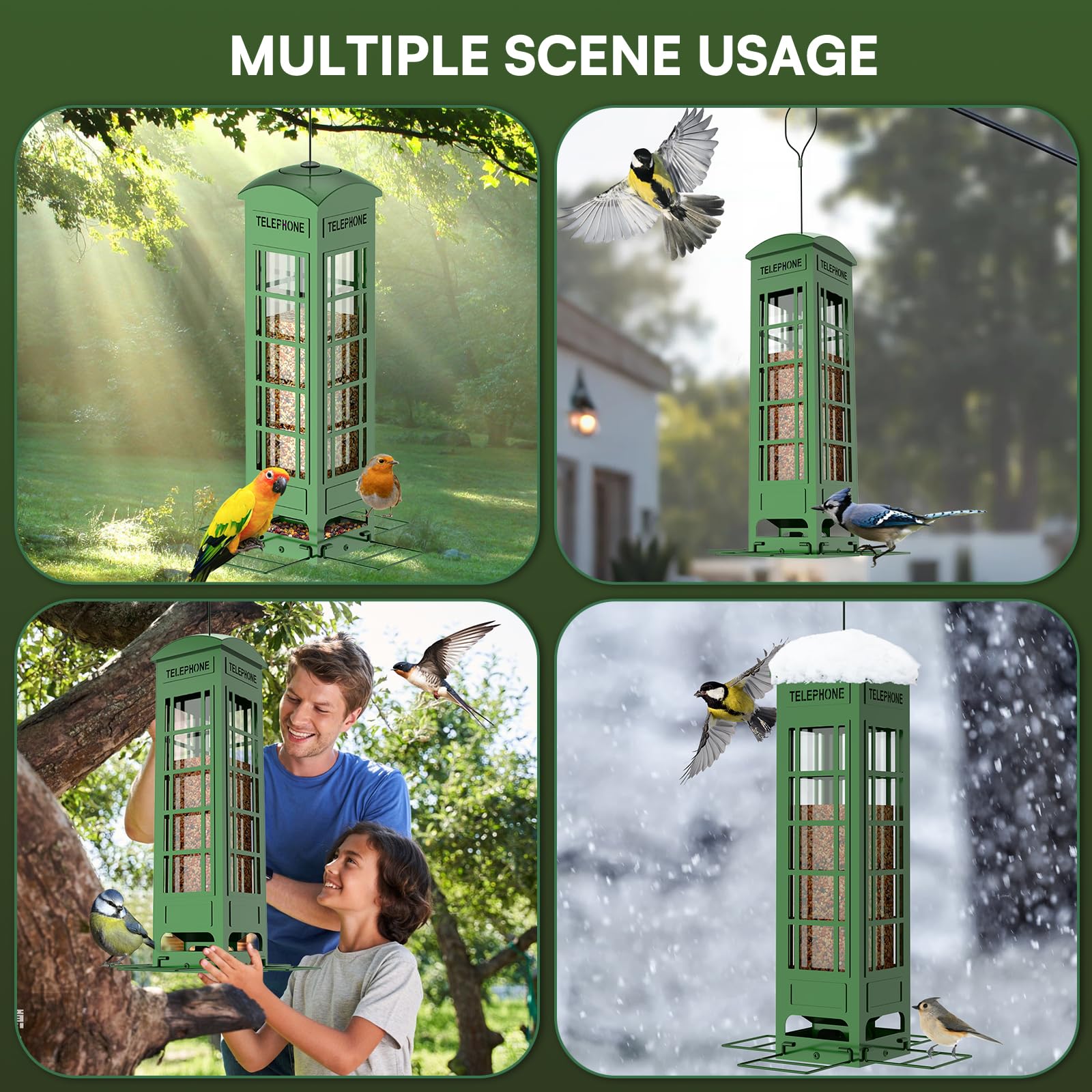 THKFUL feeder designed for outdoor hanging on balconies, branches, or poles.