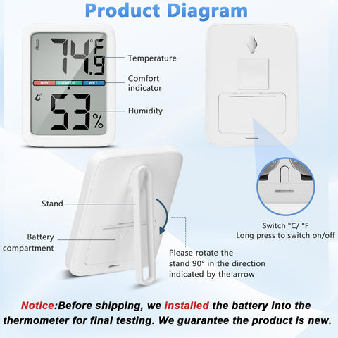 Thlevel 3.5-inch LCD displays temperature and humidity clearly in any room.