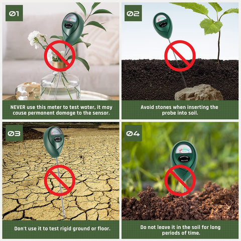 Thlevel garden-use meter with stainless steel probe.