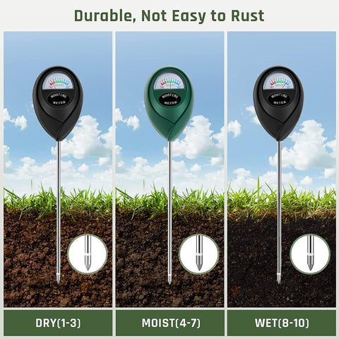 Thlevel device with green and black casing on a plant pot, no batteries needed.
