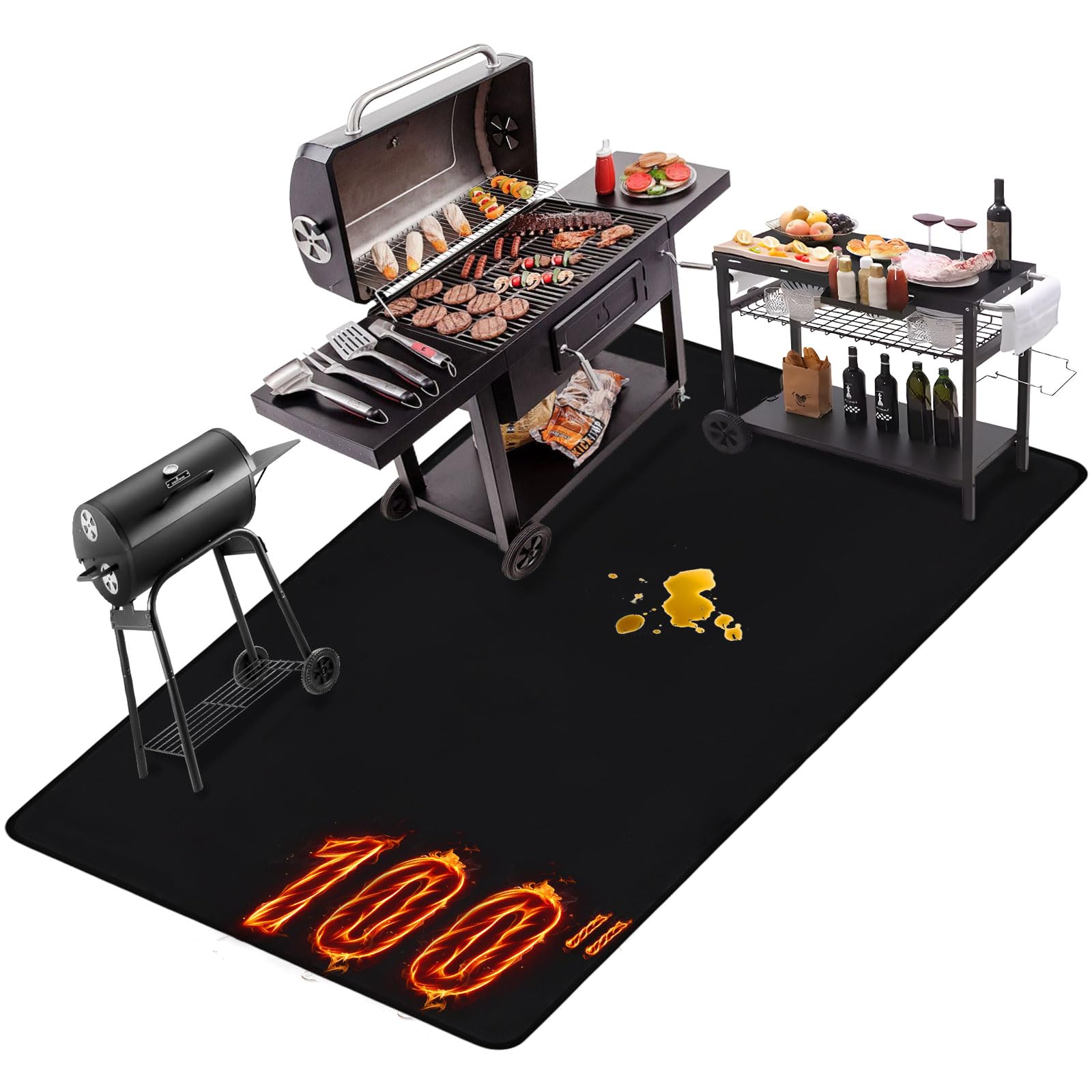 THMINS grill mat 100x51 extragrill-coverage protects decks from embers and stains.